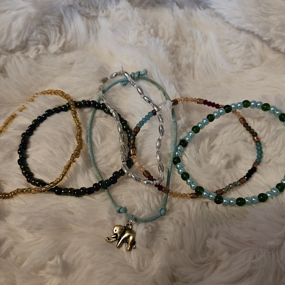 Elephant Charm Beaded Bracelet Set